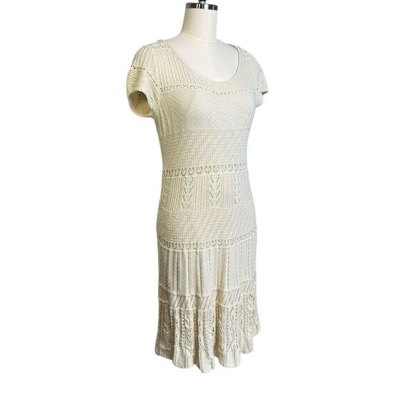 Ralph Lauren Cream Crochet Scoop Neck Midi Dress |M - Picture 2 of 9